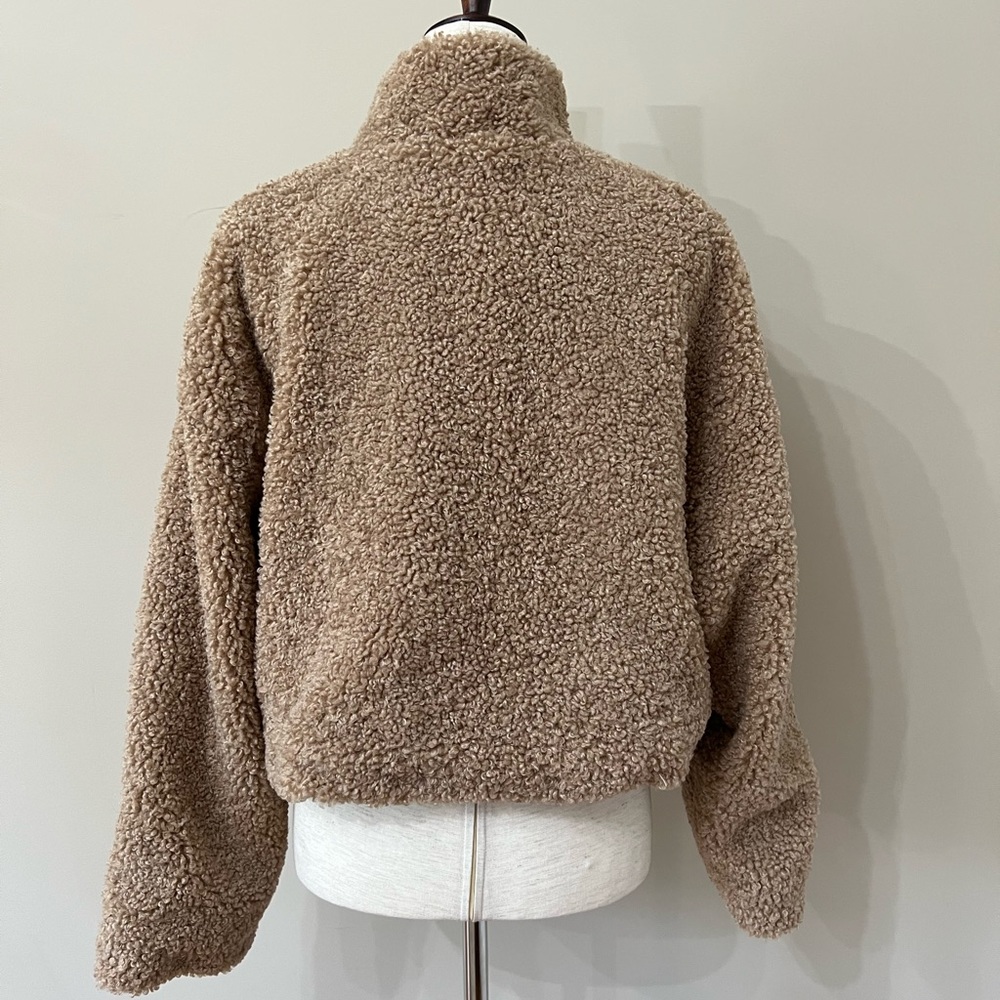 French Connection Tan Motorcycle Style Teddy Coat Size M - Picture 4 of 5